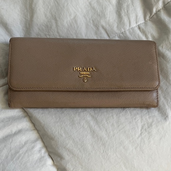 Prada Other - Prada Tan Leather Wallet with Gold Logo